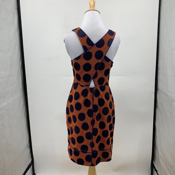 Anthropologie Maeve Dress Womens 4 Orange Black Polka Dot Cross Back Lined - Picture 6 of 15